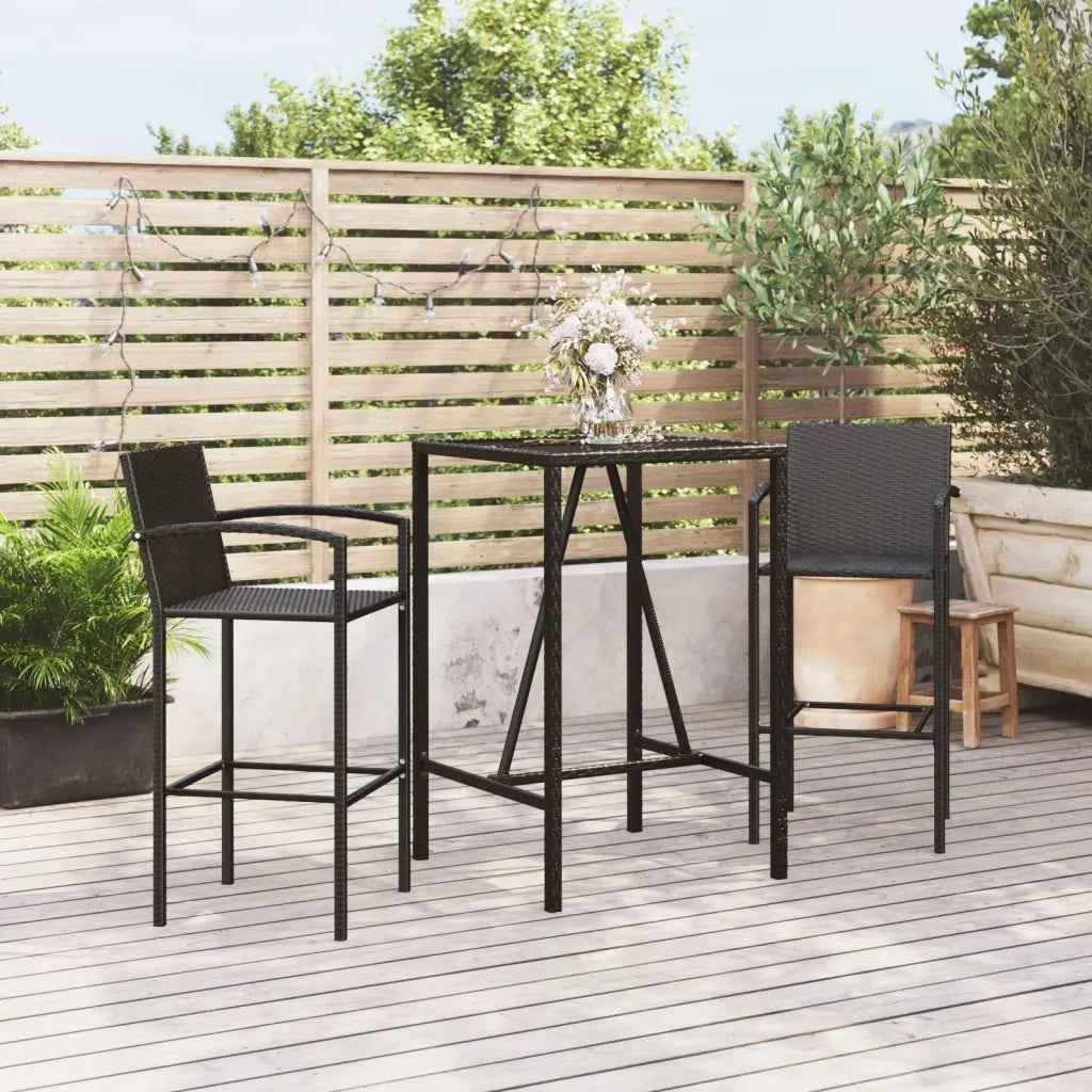 Set Bar da Giardino 3 pz Nero in Polyrattan 3187651