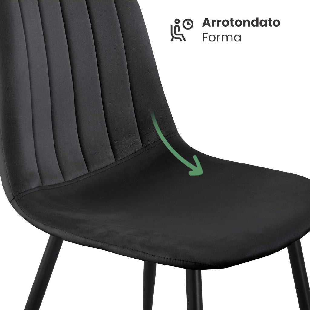 Set di 6 Sedie in velluto trapuntate LUMO Nero gambe nere