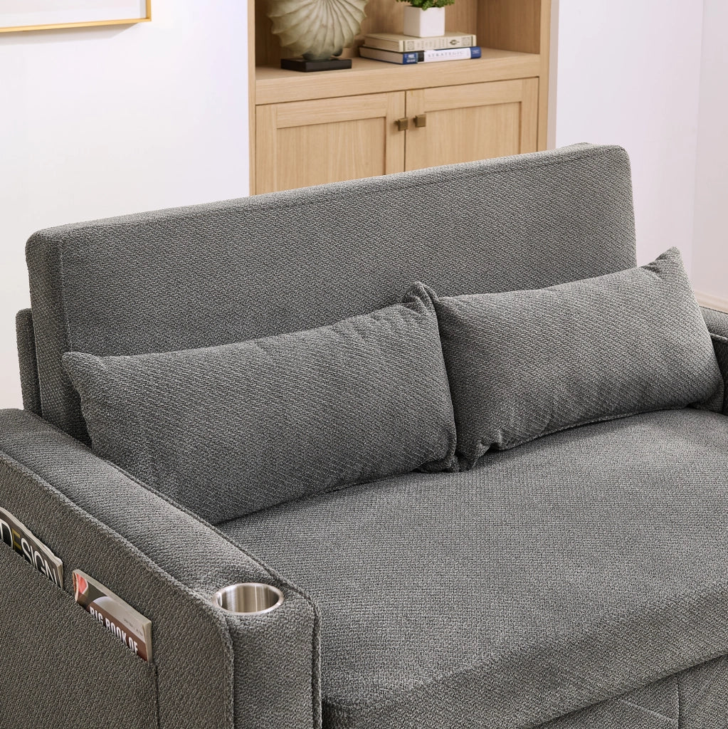 Divano letto 2 posti grigio scuro in legno e tessuto con porte USB