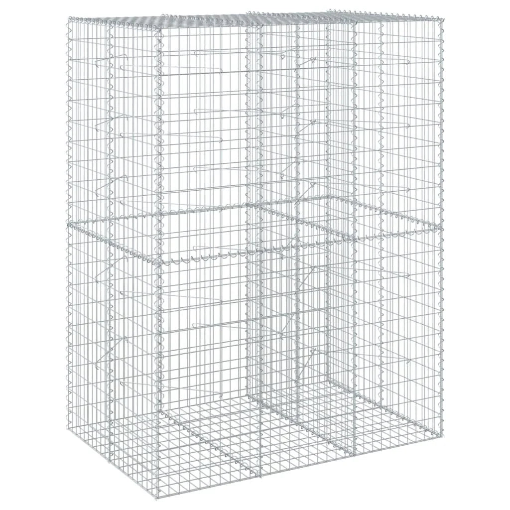 Gabbione recinto a gabbia muro di contenimento con coperchio 150 x 100 x 200 cm ferro zincato argento 02_0040138