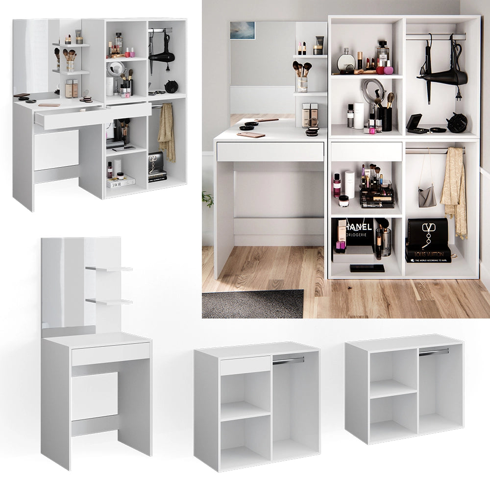Vicco Tavolo da toeletta Bianco 140 cm con armadi