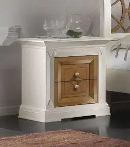 Comodino Shabby chic mod Charlotte in legno di frassino color bianco opaco e naturale