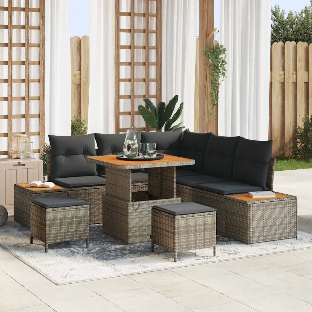 Set Divano da Giardino con cuscino 8 pcs Grigio Poly Rattan