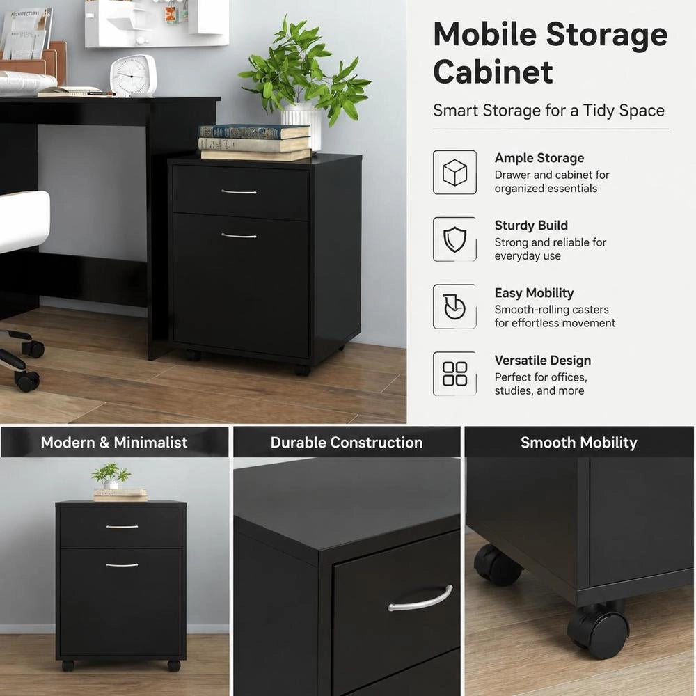Rolling Cabinet, Black, 45x38x54 Cm, Wood-based Material