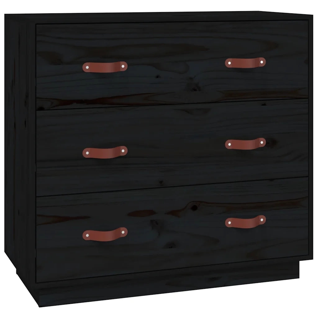 Credenza Nera 80x40x75 cm in Legno Massello di Pino 820111