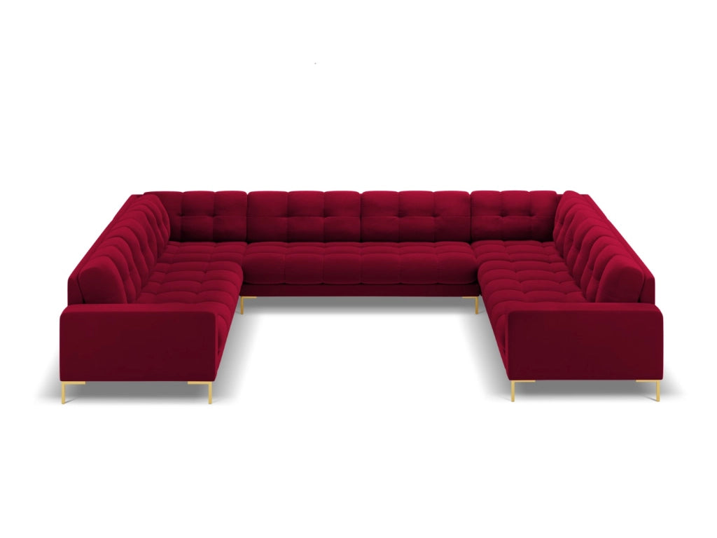 Cosmopolitan Design - Divano panoramico "Bali" 9 posti in velluto rosso 