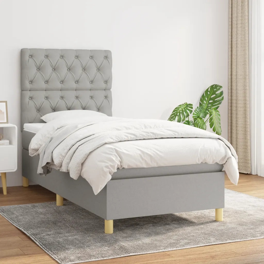 Letto singolo | Letto per adulti | Giroletto a Molle con Materasso Grigio Chiaro 80x200 cm Tessuto