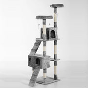 Albero Tiragraffi per Gatti con Due Cucce in Peluche e Sisal Grigio 50x50x170 cm