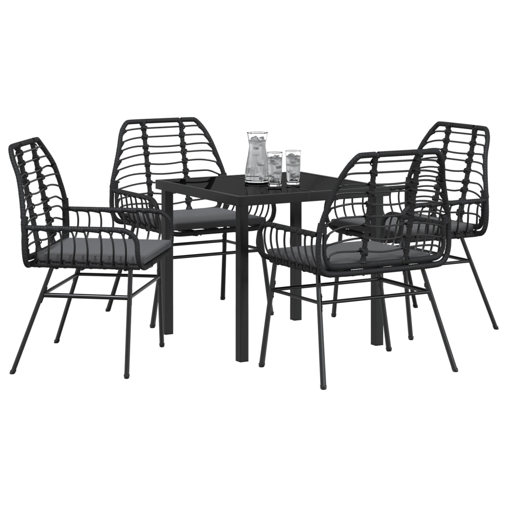 Set da Pranzo da Giardino 5 Pezzi con Cuscini Nero Polyrattan