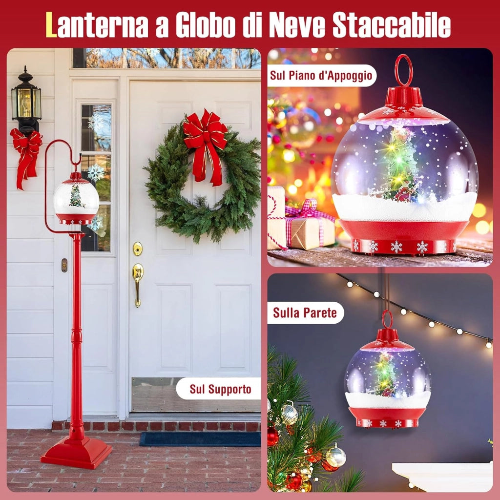 150 CM Lampione Natalizio Musicale, Lampada Festiva con Lanterna a Globo di Neve Attivata dal Suono, Albero di Natale, Babbo Natale, Soldato e Scatole Regalo (Modello 1)