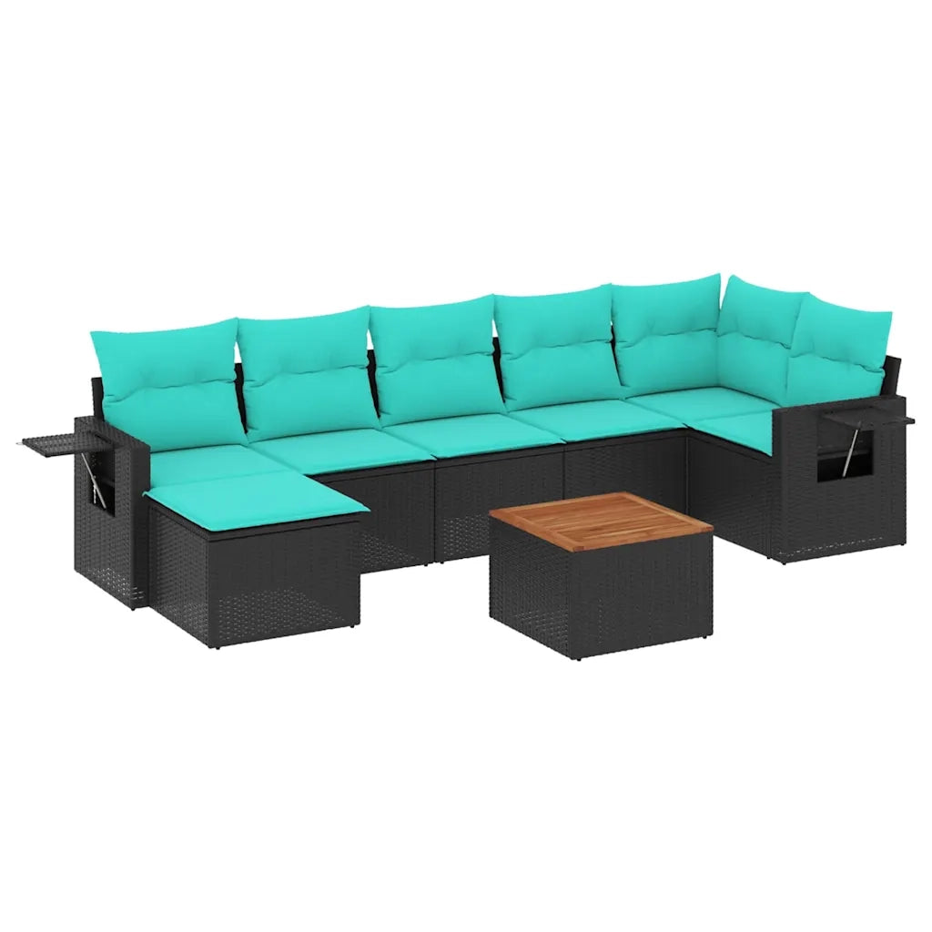 Set Divani da Giardino 8 pz con Cuscini Nero in Polyrattan 3224671