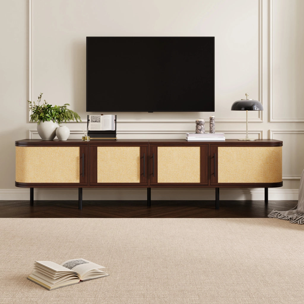 Mobile TV Lowboard moderno in MDF noce con 4 ante, 180 x 40 x 45 cm