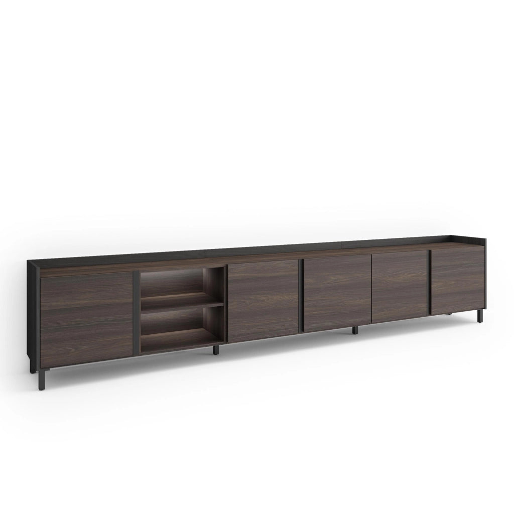 Mobile TV Soggiorno, 309x61x35 cm, Per TV fino a 80", Design industriale, LED, Rovere scuro e Nero