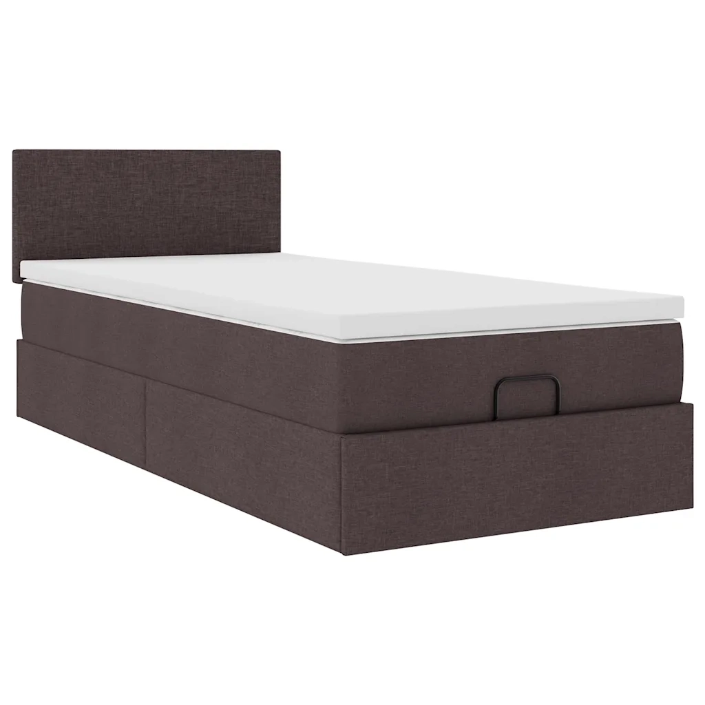 Pouf Letto con Materasso Marrone Scuro 90x200 cm in Tessuto 3311348
