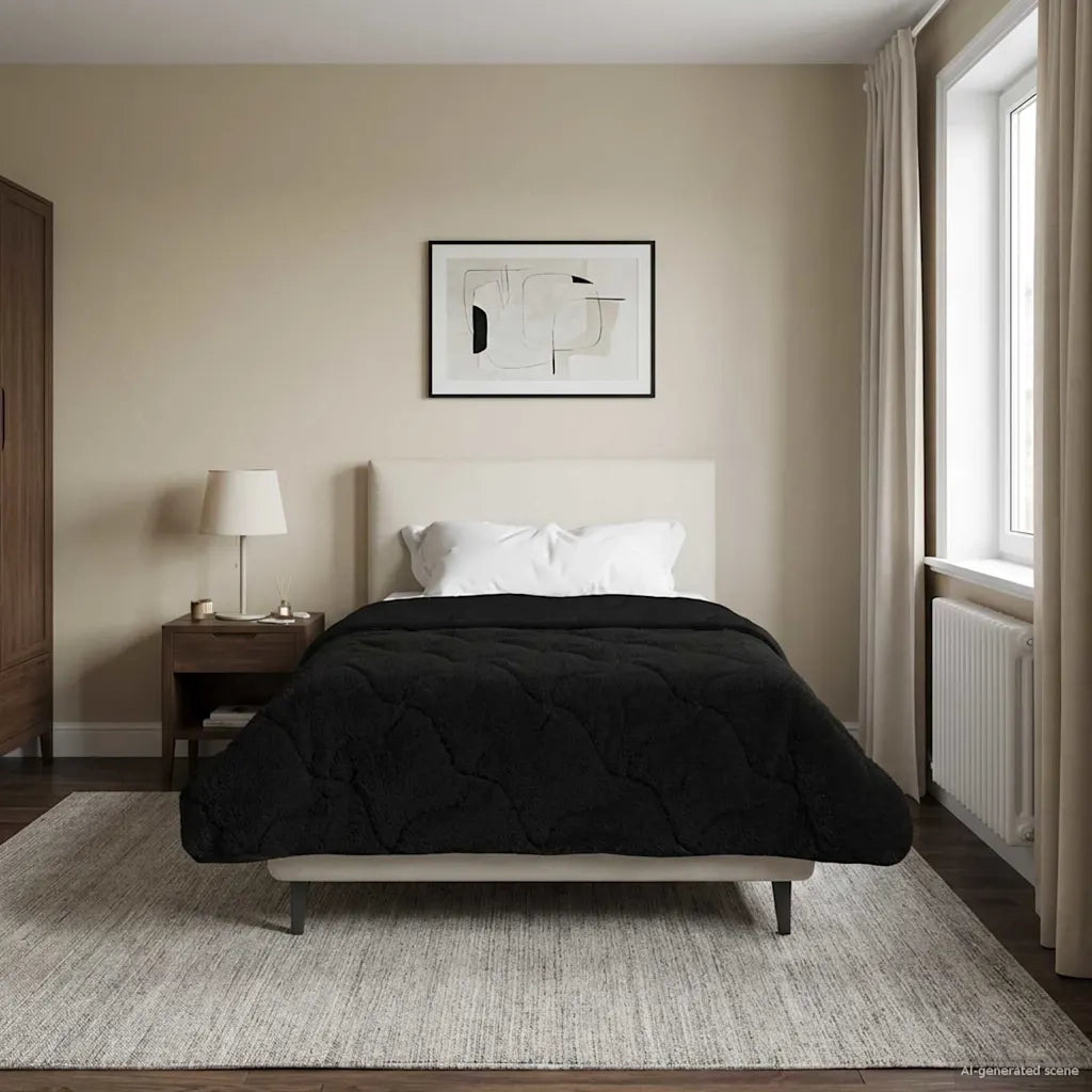 Duvet Invernale Nero 155 x 200 cm Microfibra e Fleece Teddy 42026327