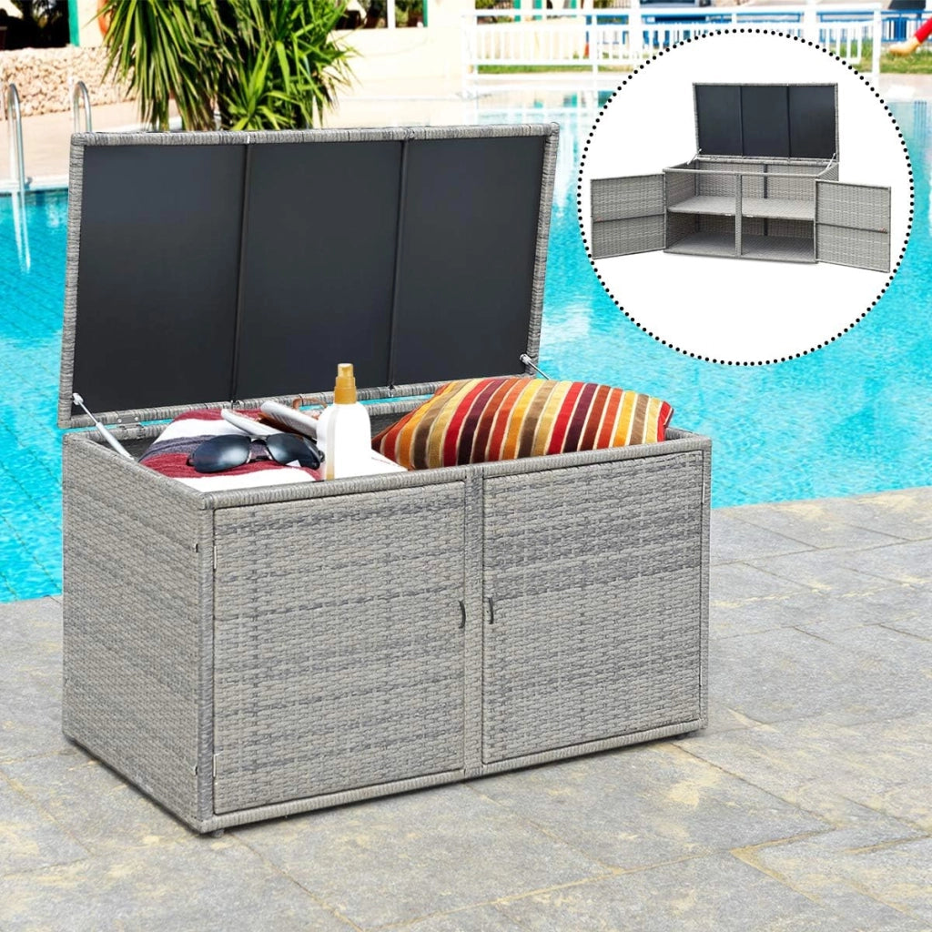 Cassapanca Per Esterni in Metallo e PE Rattan, Ideale Per Tenere in Ordine, 310 L,115 x 60 x 65/120 cm, 2 Colori (Marrone)