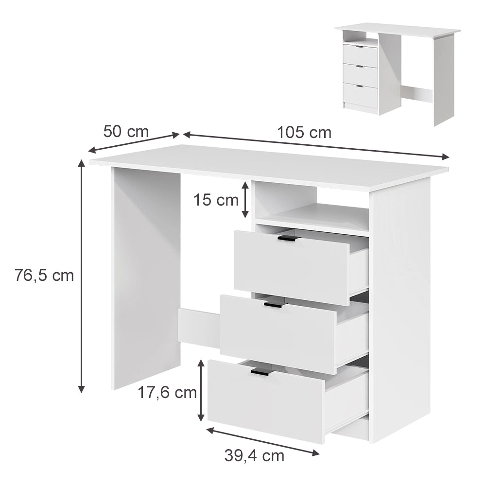 Vicco Scrivania Bianco 105 x 50 cm con cassetti