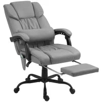 Poltrona Massaggiante e Reclinabile con Poggiapiedi, in Finta Pelle e Acciaio, 66x75x112-122 cm, Grigio