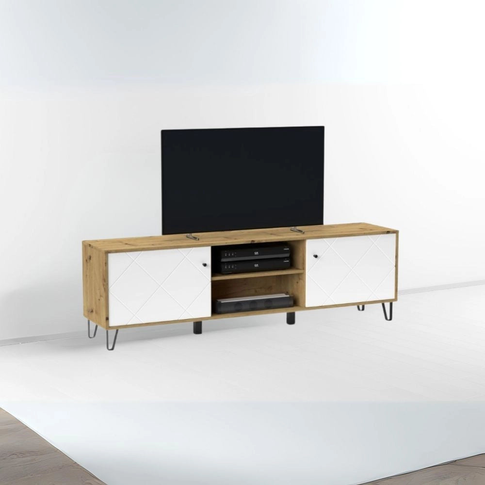 Mobile porta Tv 2 ante e vano a giorno Bollo2 183,4x40x55,5H colore rovere bianco