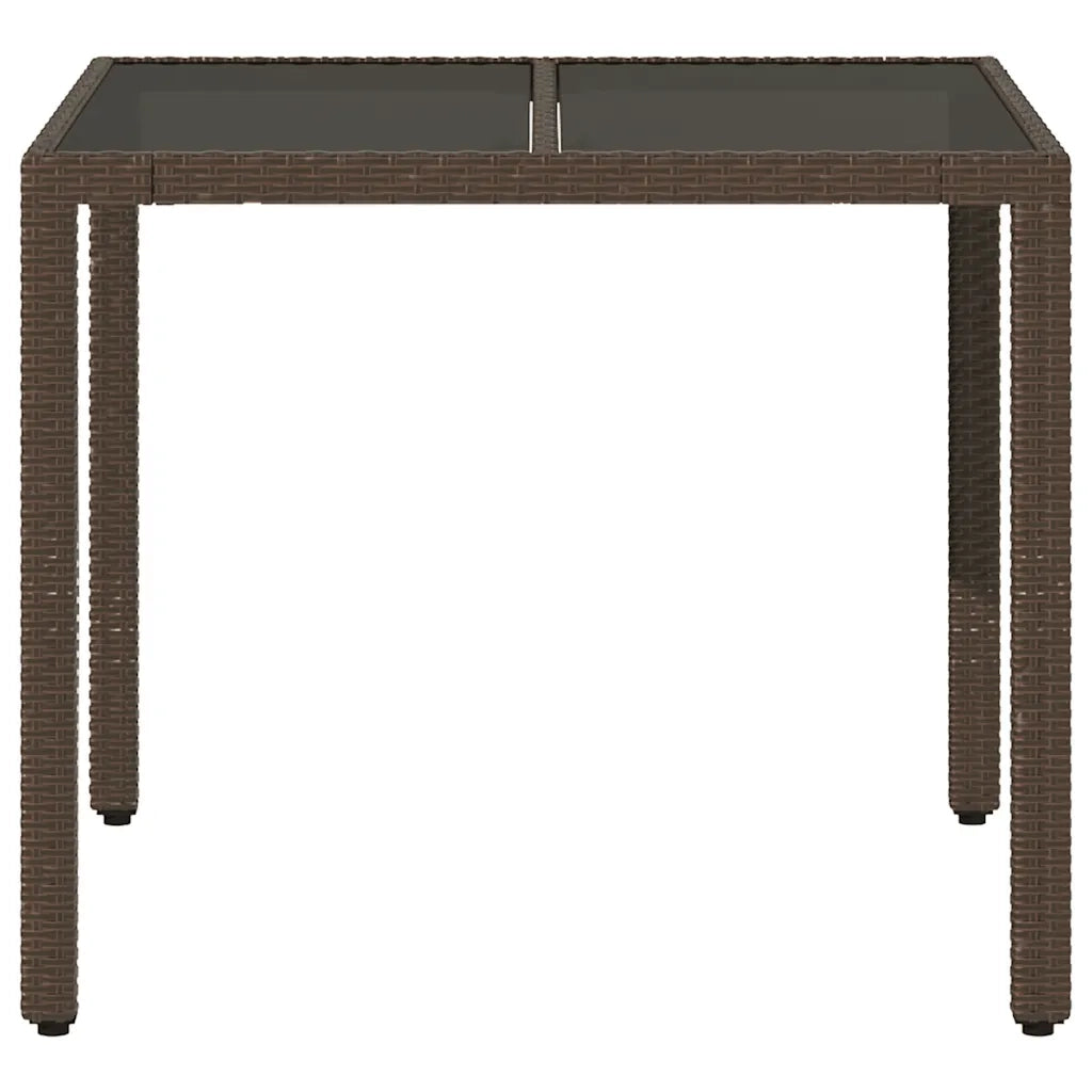 Tavolo da Giardino Piano in Vetro Marrone 90x90x75cm Polyrattan 365528