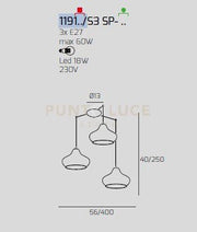 SOSPENSIONE BIANCO 3 LUCI SPOSTABILE VETRI (1 X PICCOLO AM + 1 X PICCOLO RU + 1 X PICCOLO ZA) 1191BI-S3 SP-MC