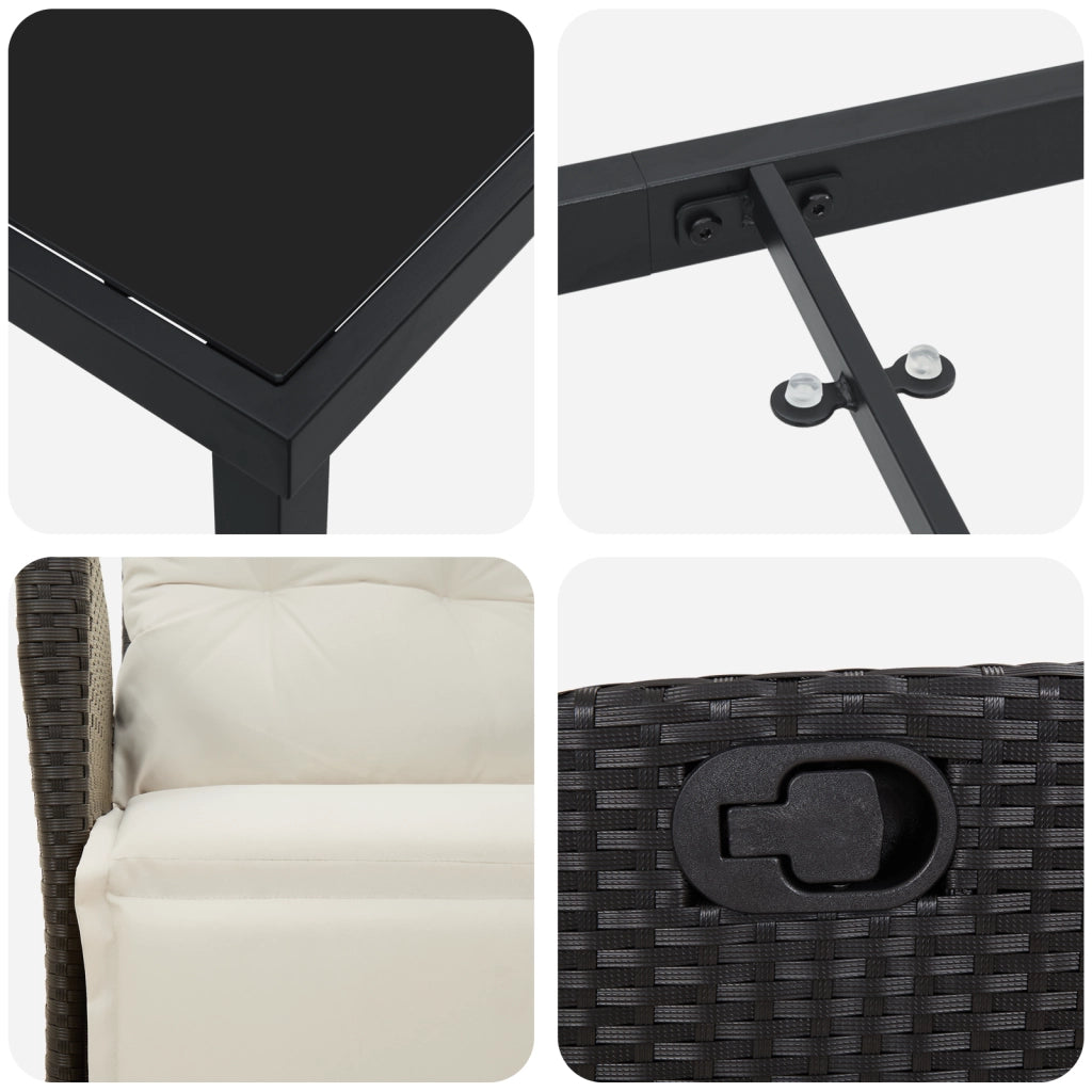 Set da Pranzo da Giardino 9 Pezzi Nero Rattan Polimero