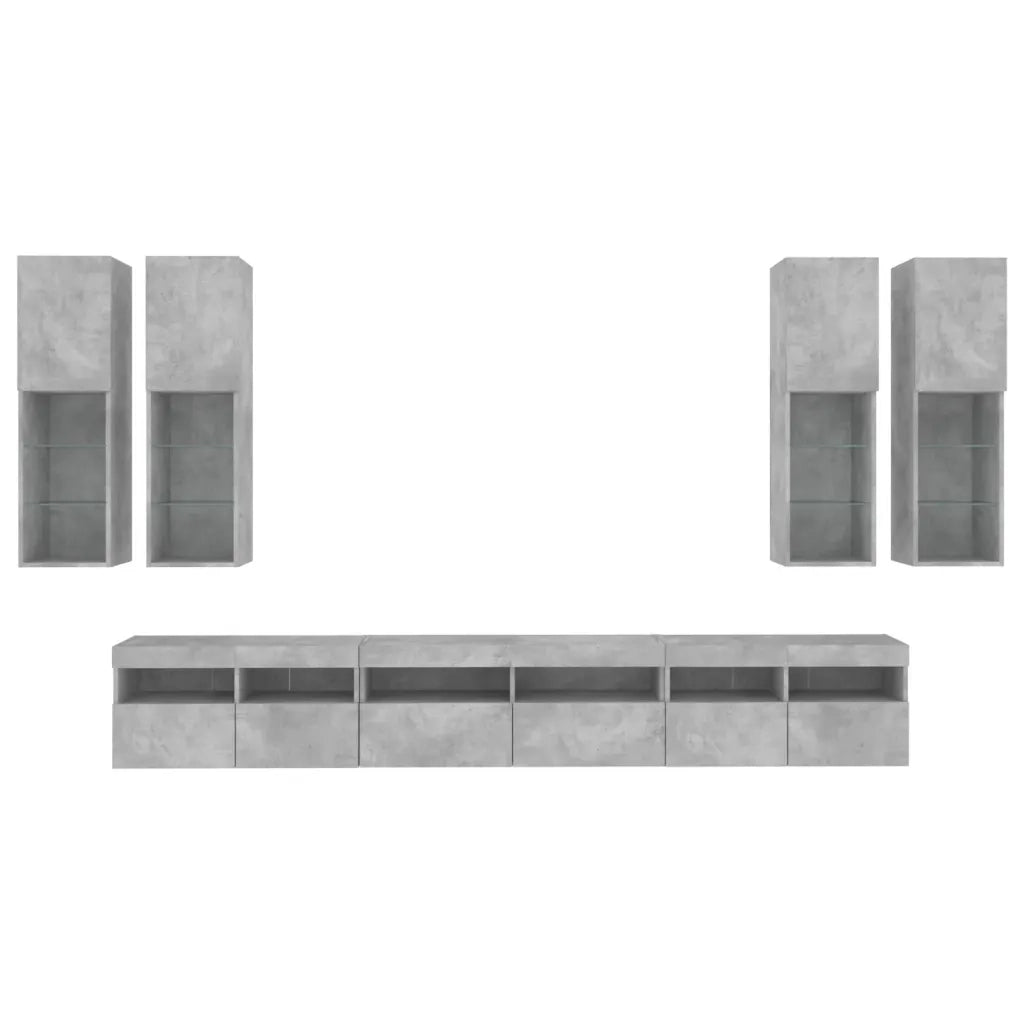 vidaXL Set Mobili TV a Muro 7 pz con Luci LED Grigio Cemento