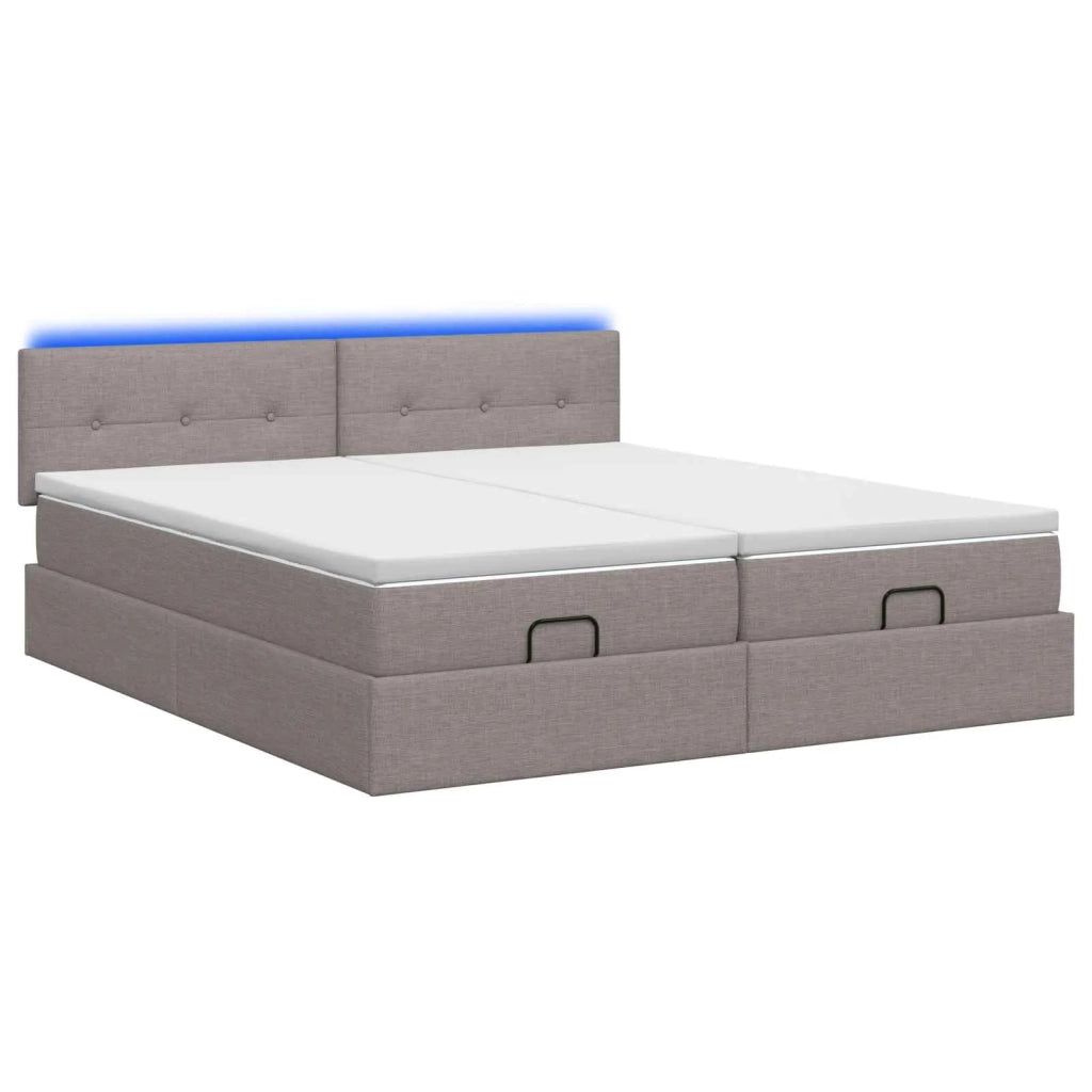 Letto Ottomano con Materasso e LED Tortora 200 x 200 cm Tessuto 3457284