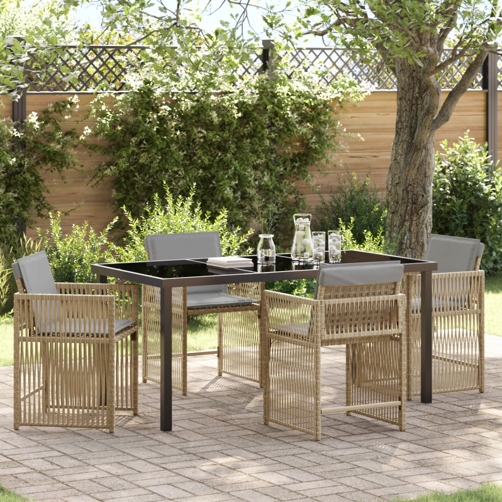 Set da Pranzo Giardino 5 Pezzi con Cuscini Beige Rattan Sintetico