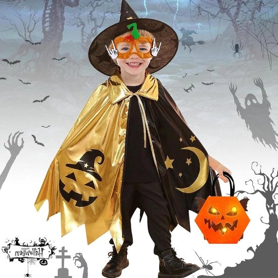 Cappuccio Premium Halloween per bambini con magia e cappello - Cappuccio a forma di zuccherino - Ideale cappuccio per bambini per Halloween - Costume da strega