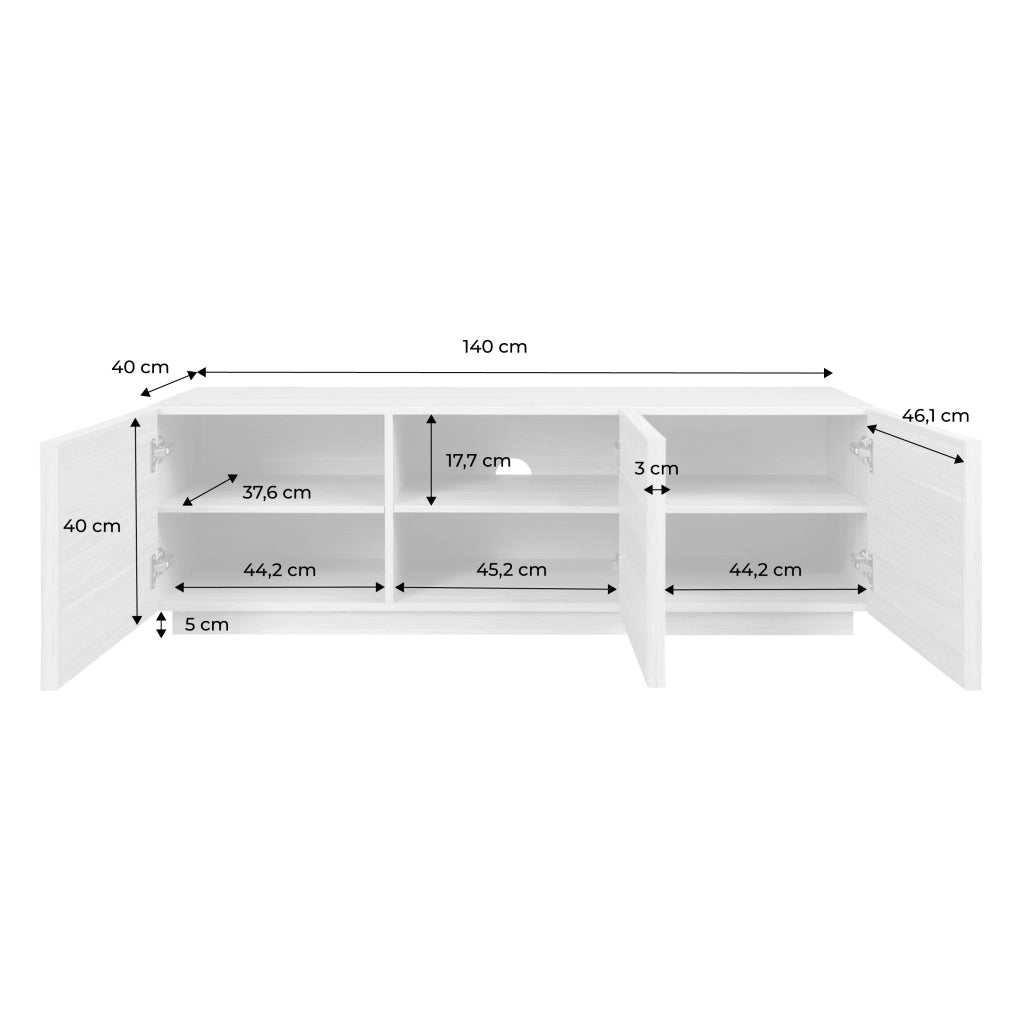 Mobile tv decorativo in legno e tessuto 3 ante, 140 cm, noce