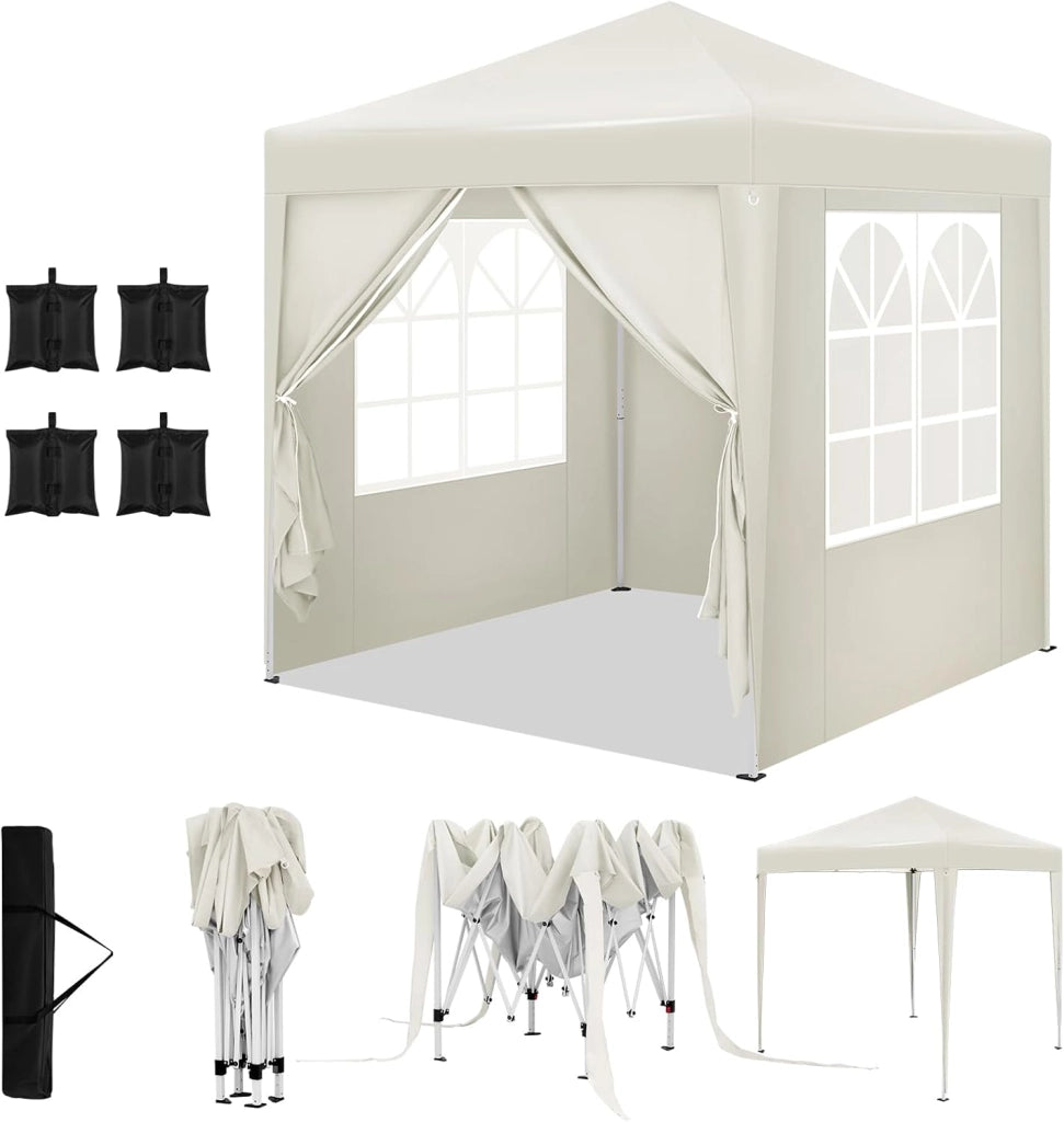 Gazebo da Giardino Richiudibile 2x2m Gazebo da Esterno in Ferro Regolabile in Altezza Tendone Pieghevole con Telo Idrorepellente,Set di 4 Sacchi di Sabbia, Facile da Montare Blu