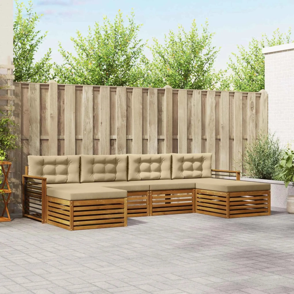 Set divani 6 pcs Naturale e Beige Legno di Acacia Massello