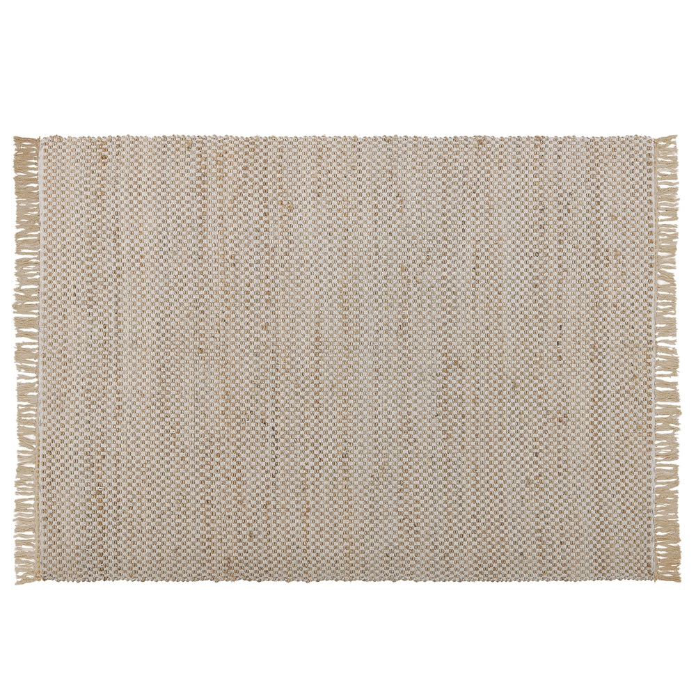 Tappeto in juta beige e cotone 140 x 200 cm con frange intrecciato a mano Boho ingresso camera da letto