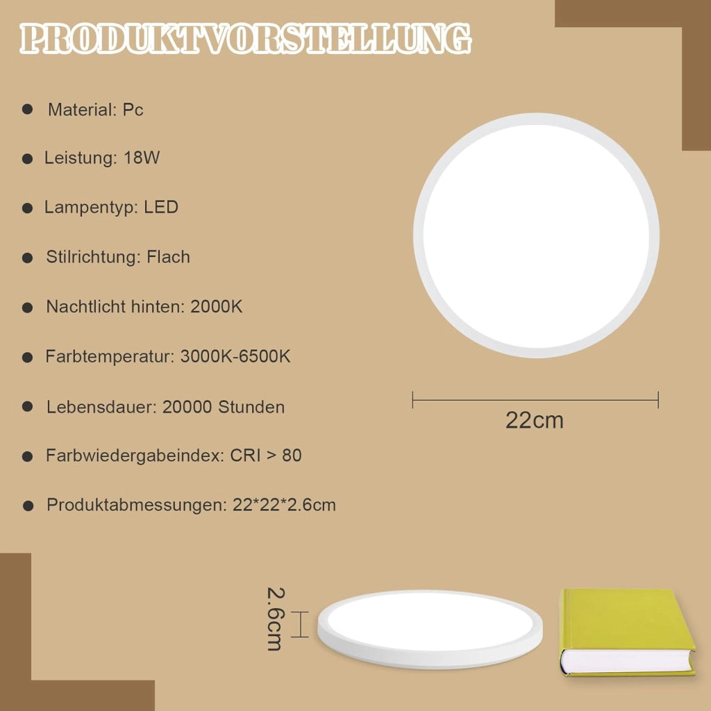 ZMH Lampada da soffitto plafoniera LED minimalista 22cm 18W per cucina