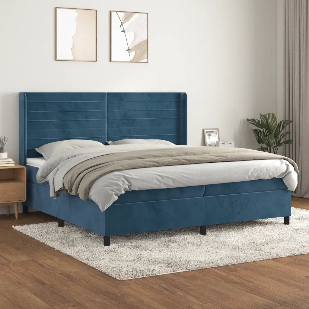Giroletto a Molle con Materasso Blu Scuro 200x200 cm in Velluto 3132763