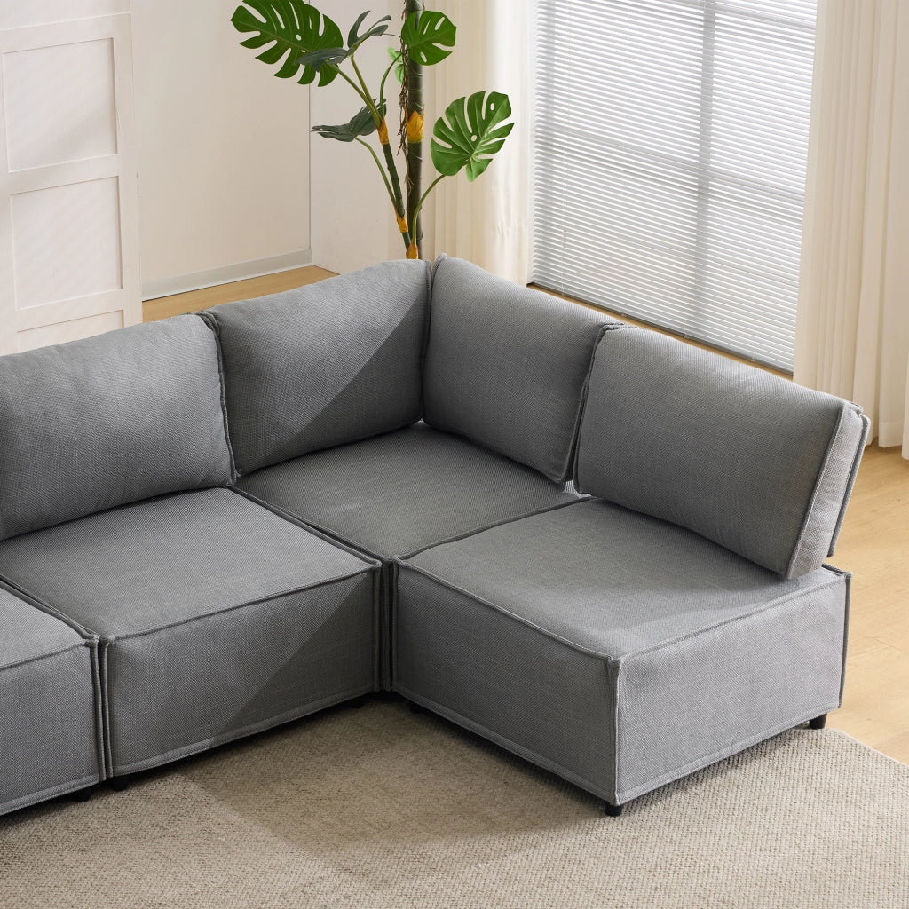 Divano modulare con funzione letto e seduta confortevole in tessuto grigio chiaro 308 × 152 × 77 cm