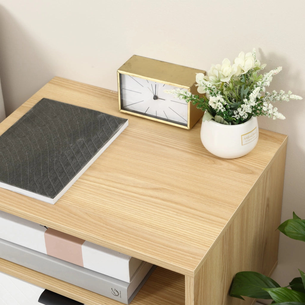 Comodino Moderno con Cassetto Estraibile e Ripiano Aperto 50x39,5x49,5 cm in Legno Bianco e color Legno