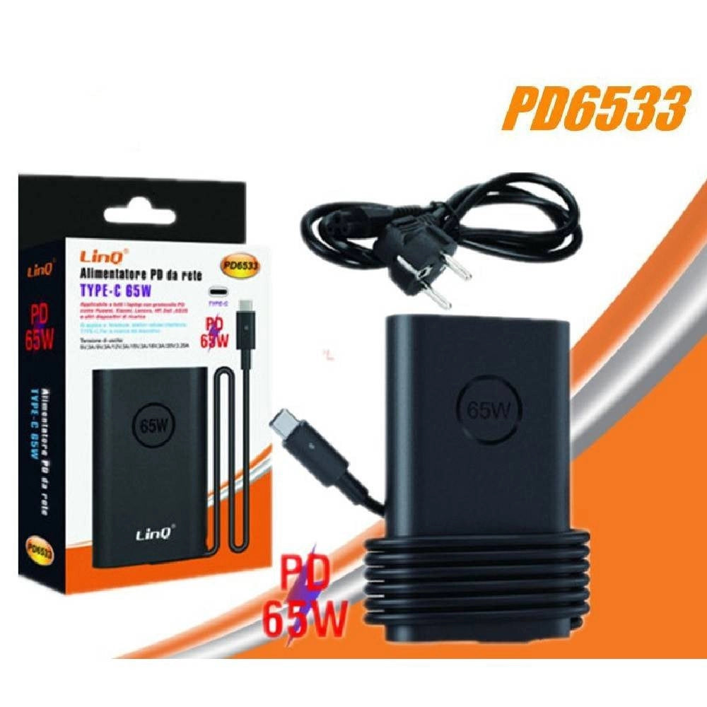Trade Shop - Caricabatterie Per Computer Portatili Alimentatore Da Rete Pd Type-c 65 W Pd6533 -