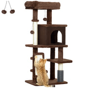 Tiragraffi per Gatti 104 cm ¨C Xylo ¨C con Piattaforme Spazzola Palline Pendenti Marrone