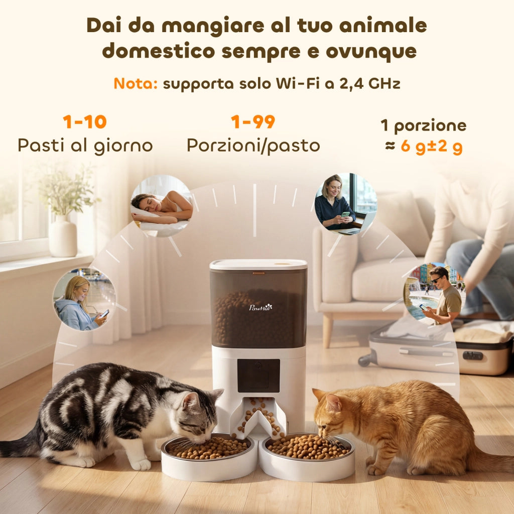 Distributore Cibo Gatti 6L WiFi ¨C zephmum ¨C 2 Ciotole Acciaio Inox