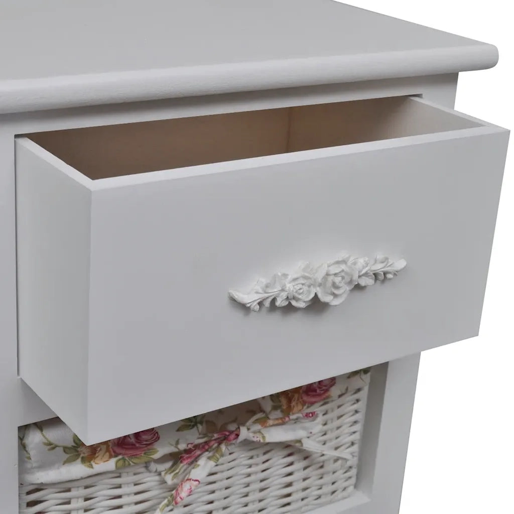 Mobiletto con 1 Cassetto e 3 Cestini Bianco Legno di Paulownia 241543