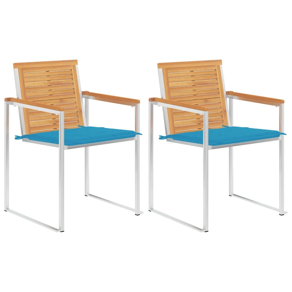 Sedie da Giardino 2 pz con Cuscini in Legno di Teak e Acciaio cod mxl 24296