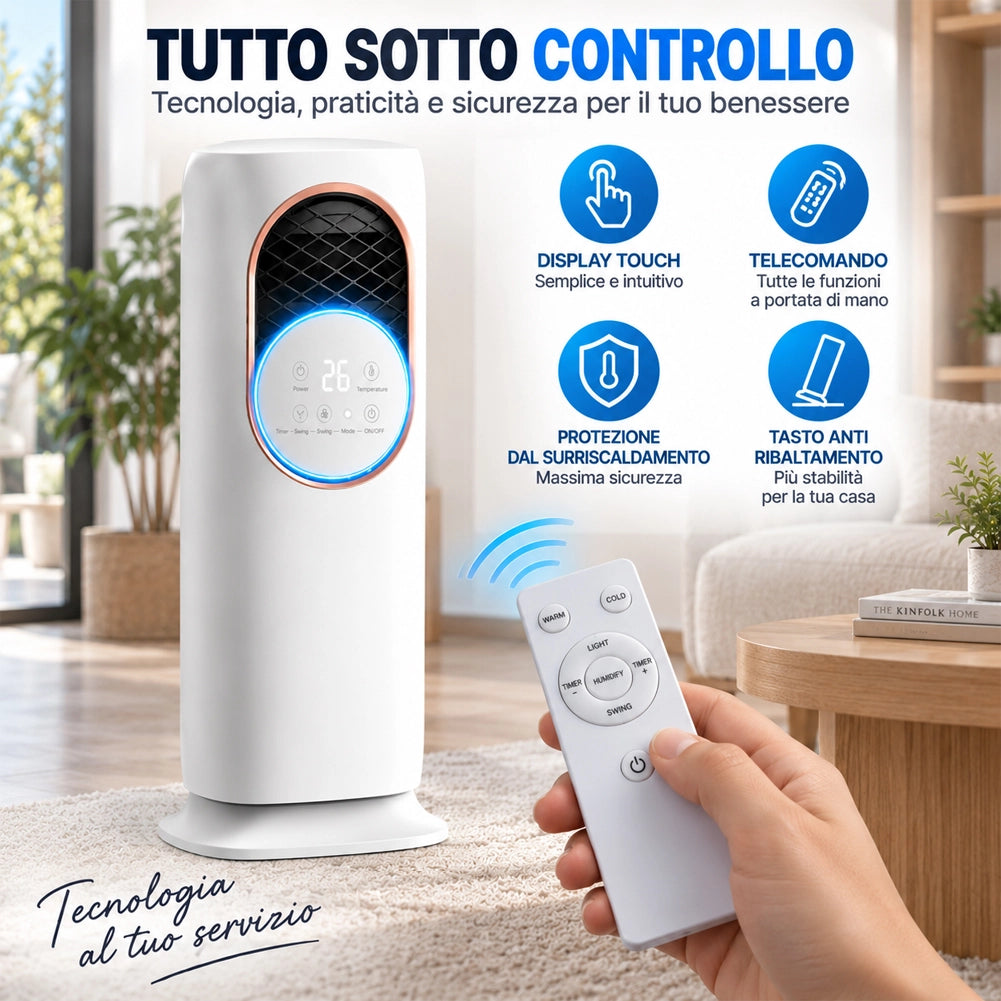 Raffrescatore Ventilatore Nebulizzatore Telecomando e Display LCD Tasti touch