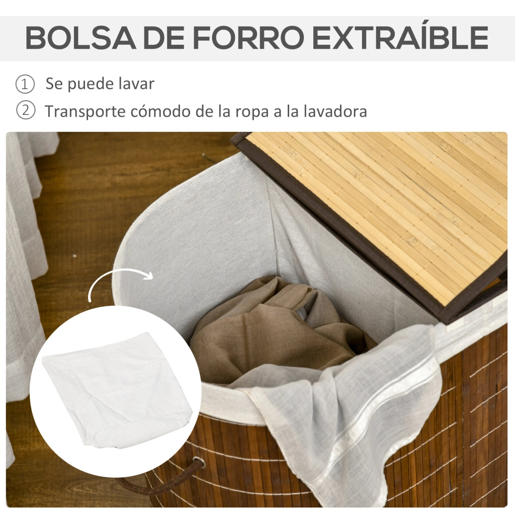 Cestino per Biancheria in Bamb¨´ 100L con 2 Scomparti ¨C zephmum ¨C 62.5x37x60.5cm Marrone