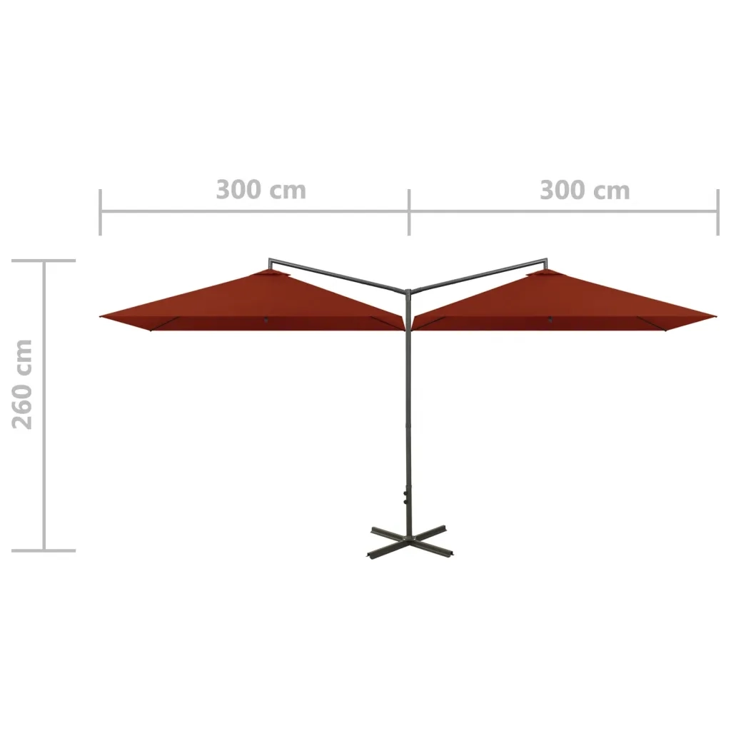 Ombrellone Doppio con Palo in Acciaio Terracotta 600x300 cm 312559