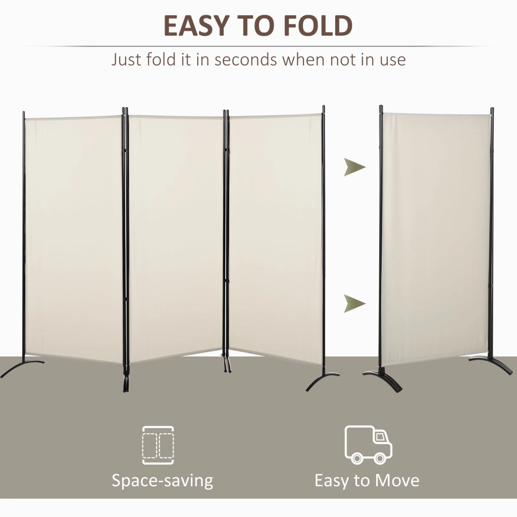 Paravento Separé da Interno a 3 Pannelli Pieghevole 253x50x182 cm in Metallo e Poliestere Beige