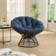 Poltrona girevole a 360° in acciaio e rattan PE blu navy con cuscino spesso per salotto e camera