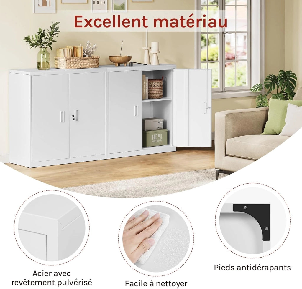 Armadio per Archiviazione con Serratura e Ripiano Regolabile in Altezza, Armadio Multiuso per Ufficio in Metallo, Bianco, L90xH92xP40 cm
