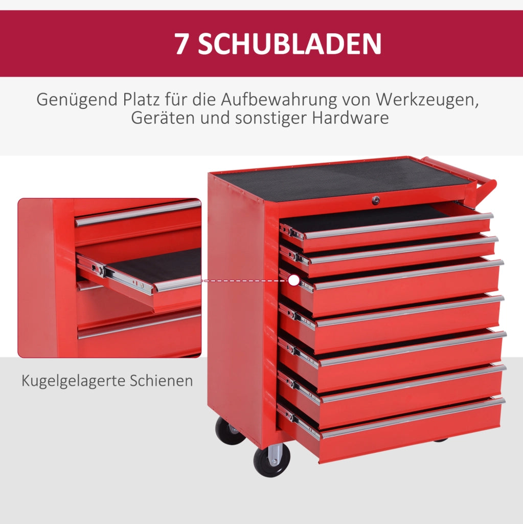 CARRELLO PORTAUTENSILI 7 cassetti 69x33x75 cm acciaio rosso